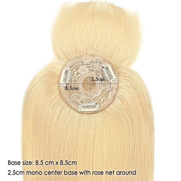 Remy 100% Human Hair Topper Women Ash Blonde Mix Clip-In 14in Hairpiece w/ Bangs - Picture 6 of 9